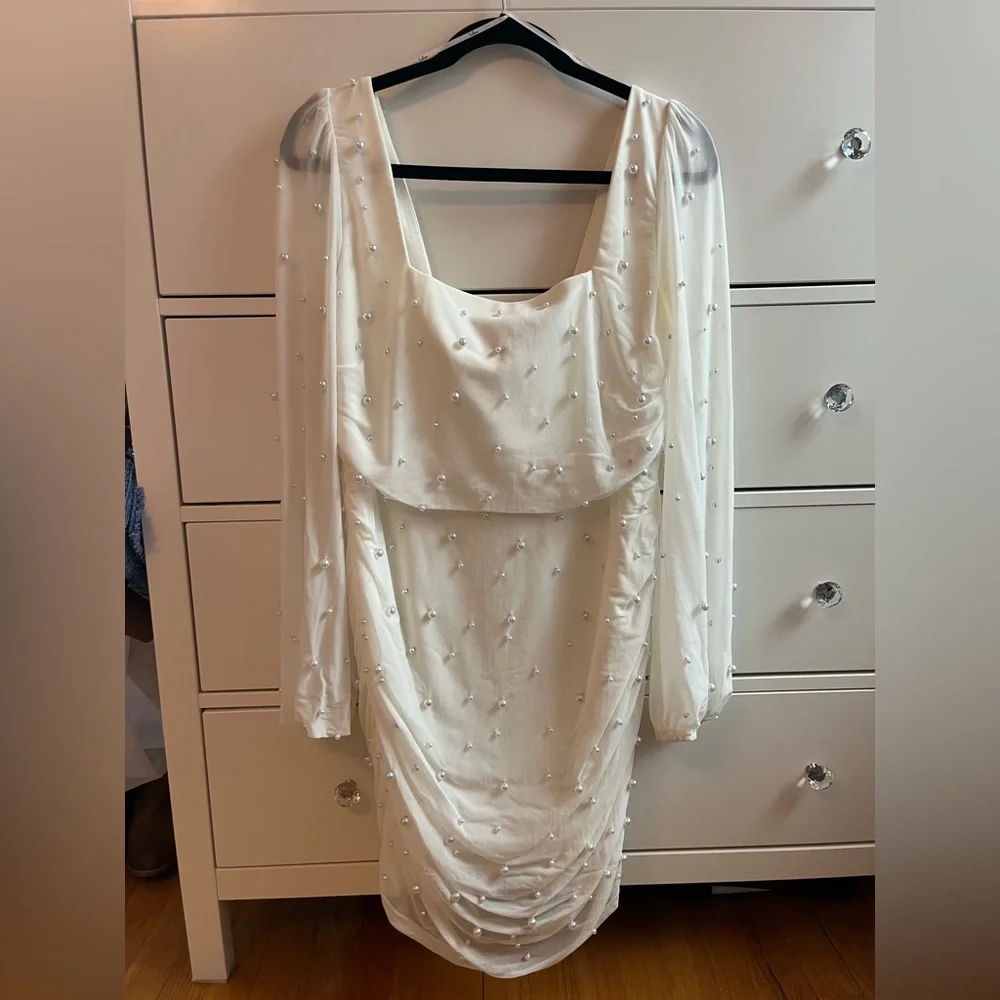 Lulus White Long Sleeve Pearl Dress - Picture 3 of 6